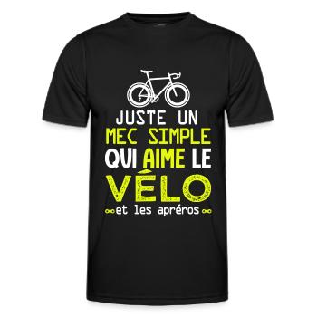 mec simple aime le vélo et apéro humour homme velo - T-shirt sport Homme - noir - Devant - AI Model Male 178 dark (178cm)