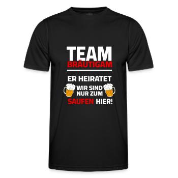 Team Groom - He's getting married, we're drinking - Men's Functional T-Shirt - black - Front - AI Model Male 178 dark (178cm)