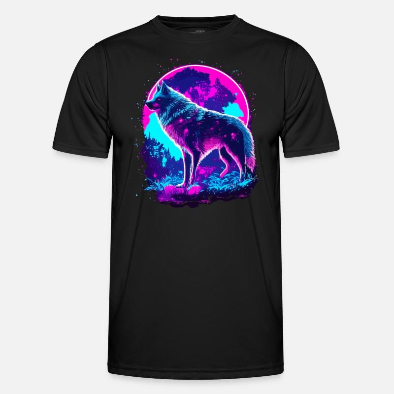 Wolfs Kunst Psychedelic Neon Synthwave Männer Funktions-T-Shirt