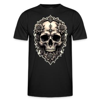 Skull skull and flowers gothic vintage rock - Men's Functional T-Shirt - black - Front - AI Model Male 178 dark (178cm)