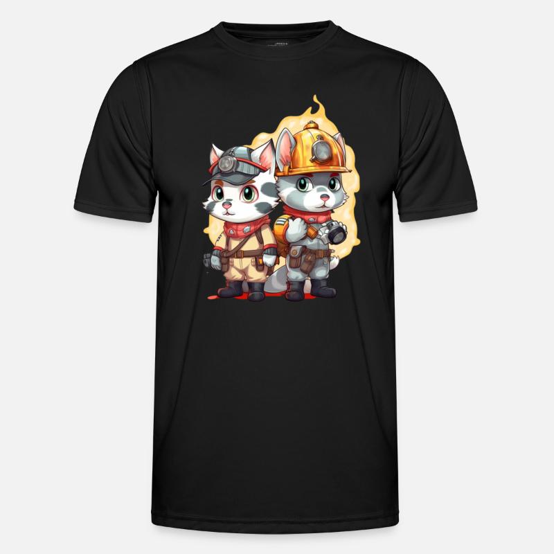 Firefighter, cute cats - Men's Functional T-Shirt - black