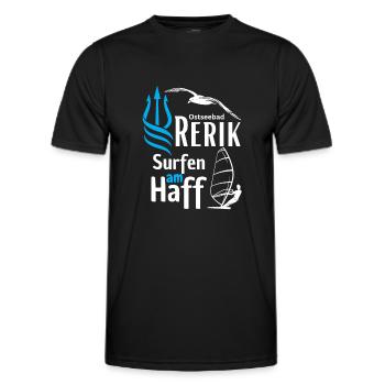 Rerik surfing at the lagoon-Baltic Sea resort Rerik-Salzhaff - Men's Functional T-Shirt - black - Front - AI Model Male 178 dark (178cm)