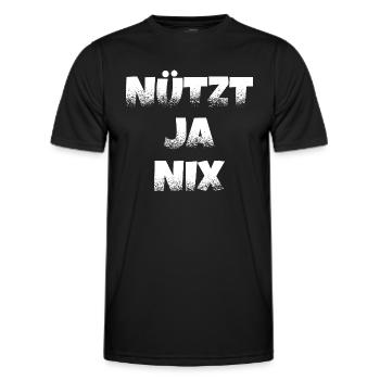 Nützt ja nix! Morgenmuffel Lustig Arbeiter Spruch - Männer Funktions-T-Shirt - Schwarz - Vorne - AI Model Male 178 dark (178cm)
