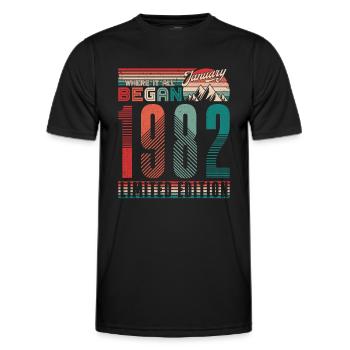 Anniversaire 1982 Vintage Janvier Rétro Cadeau - T-shirt sport Homme - noir - Devant - AI Model Male 178 dark (178cm)