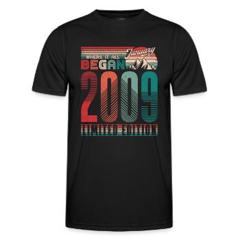 Anniversaire 2009 Vintage Janvier Rétro Cadeau - T-shirt sport Homme - noir - Devant - AI Model Male 178 dark (178cm)