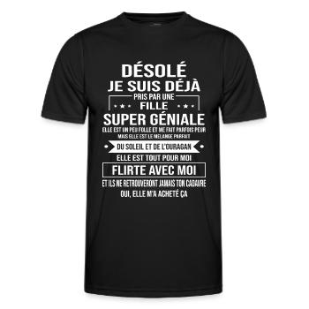 Je Suis Déjà Pris Par Une Fille Super Géniale - T-shirt sport Homme - noir - Devant - AI Model Male 178 dark (178cm)