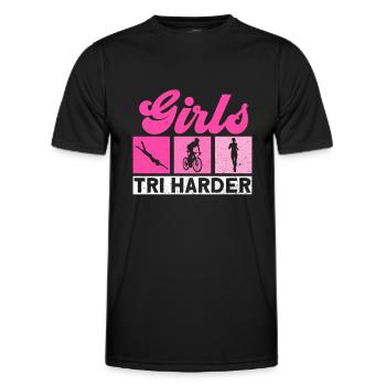 Girls Tri - Triathlète d’entraînement de triathlon - T-shirt sport Homme - noir - Devant - AI Model Male 178 dark (178cm)