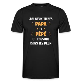 J'ai deux titres papa et pépé et j'assure - T-shirt sport Homme - noir - Devant - AI Model Male 178 dark (178cm)
