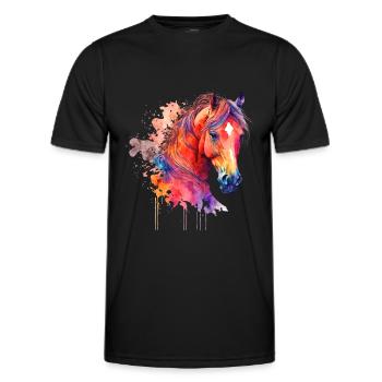 Idée passion chevaux cavalière aquarelle splash - T-shirt sport Homme - noir - Devant - AI Model Male 178 dark (178cm)