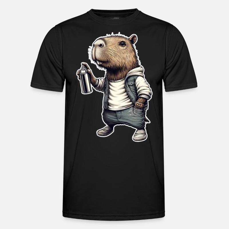 Capybara sprays graffiti - Men's Functional T-Shirt - black