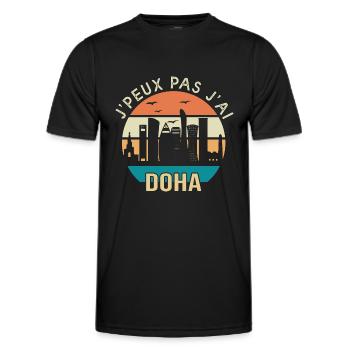 Doha. Je peux pas j'ai Doha qatar - T-shirt sport Homme - noir - Devant - AI Model Male 178 dark (178cm)