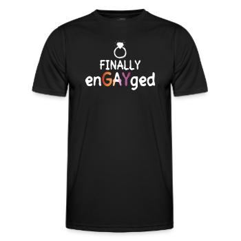 Endlich EnGAYged - Lesbische Hochzeit - Homo-Ehe - Männer Funktions-T-Shirt - Schwarz - Vorne - AI Model Male 178 dark (178cm)
