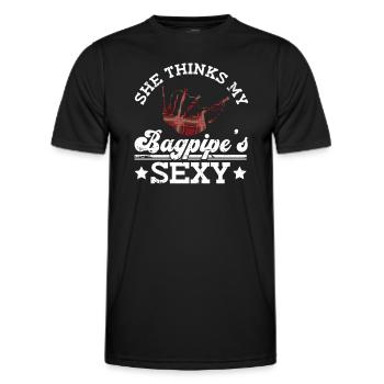 Sie denkt, mein Dudelsack ist sexy - Dudelsack - Männer Funktions-T-Shirt - Schwarz - Vorne - AI Model Male 178 dark (178cm)