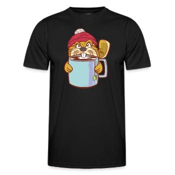 Beaver Teacup and Bobble Hat - Funny Beaver - Men's Functional T-Shirt - black - Front - AI Model Male 178 dark (178cm)