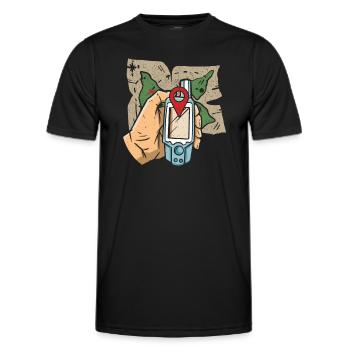 Map + GPS + Destination - Geocaching Geocacher - Men's Functional T-Shirt - black - Front - AI Model Male 178 dark (178cm)