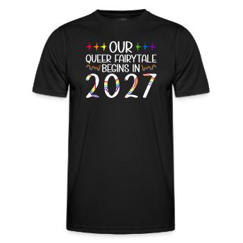 Queer Fairytale 2027 Hochzeit Homo-Ehe - Männer Funktions-T-Shirt - Schwarz - Vorne - AI Model Male 178 dark (178cm)