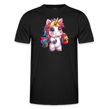 Einhorn Schulranzen Kawaii Japanisch - Männer Funktions-T-Shirt - Schwarz - Vorne - AI Model Male 178 dark (178cm)