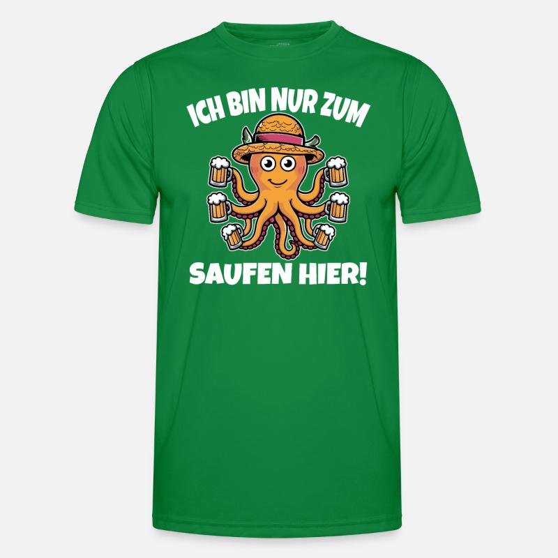 Funny Octopus Beer Drinking Design Men's Functional T-Shirt