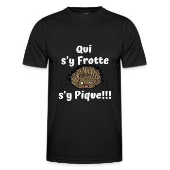 Design "QUI S'Y FROTTE , S'Y PIQUE" Expression - T-shirt sport Homme - noir - Devant - AI Model Male 178 dark (178cm)