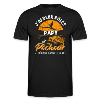 J'ai Deux Roles PAPY Et Pecheur Je Déchire Dans Le - T-shirt sport Homme - noir - Devant - AI Model Male 178 dark (178cm)