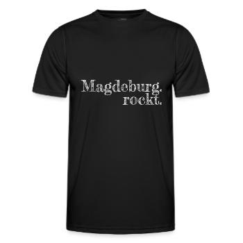 Magdeburg rockt - Textdesign mit Stadtnamen - Männer Funktions-T-Shirt - Schwarz - Vorne - AI Model Male 178 dark (178cm)