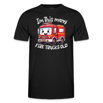 Cute Fire Truck - Im this many Firetrucks old - Men's Functional T-Shirt - black - Front - AI Model Male 178 dark (178cm)