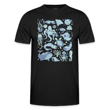 Tiefsee Fische Oktopus Anglerfisch Laternenfisch - Männer Funktions-T-Shirt - Schwarz - Vorne - AI Model Male 178 dark (178cm)