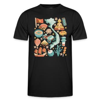 Vietnam Doodles Asien Hanoi Saigon Pho Banh Mi - Männer Funktions-T-Shirt - Schwarz - Vorne - AI Model Male 178 dark (178cm)