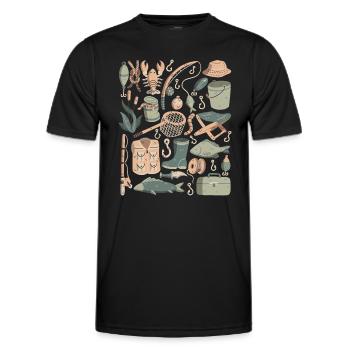 Angeln Doodles Fische Angler Köder Angel Haken - Männer Funktions-T-Shirt - Schwarz - Vorne - AI Model Male 178 dark (178cm)