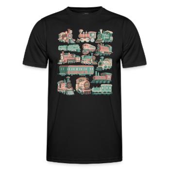 Train Doodles Locomotive Railway Locomotive Tracks Railway - Men's Functional T-Shirt - black - Front - AI Model Male 178 dark (178cm)