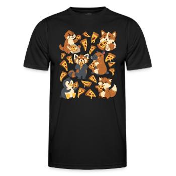Pizza: Capybara, Fuchs, Corgi, Otter, Pinguin - Männer Funktions-T-Shirt - Schwarz - Vorne - AI Model Male 178 dark (178cm)