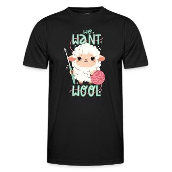 We want wool - Men's Functional T-Shirt - black - Front - AI Model Male 178 dark (178cm)