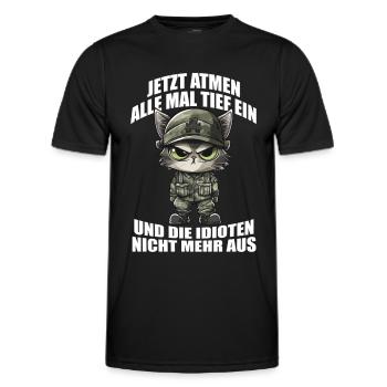 Jetzt Atmen Alle Tief ein Katze lustiges Fun - Männer Funktions-T-Shirt - Schwarz - Vorne - AI Model Male 178 dark (178cm)