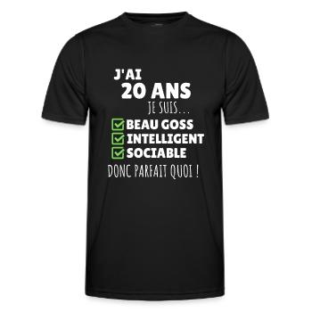 J'ai 20 ans anniversaire 20 ans homme humour - T-shirt sport Homme - noir - Devant - AI Model Male 178 dark (178cm)