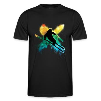 Colourful freestyle skiing in deep snow winter holidays - Men's Functional T-Shirt - black - Front - AI Model Male 178 dark (178cm)