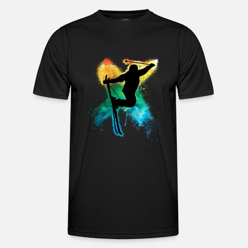 Freeski extrem Freestyle Trick Regenbogen - Männer Funktions-T-Shirt - Schwarz