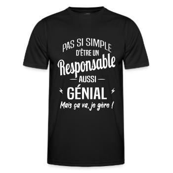 Responsable - T-shirt sport Homme - noir - Devant - AI Model Male 178 dark (178cm)