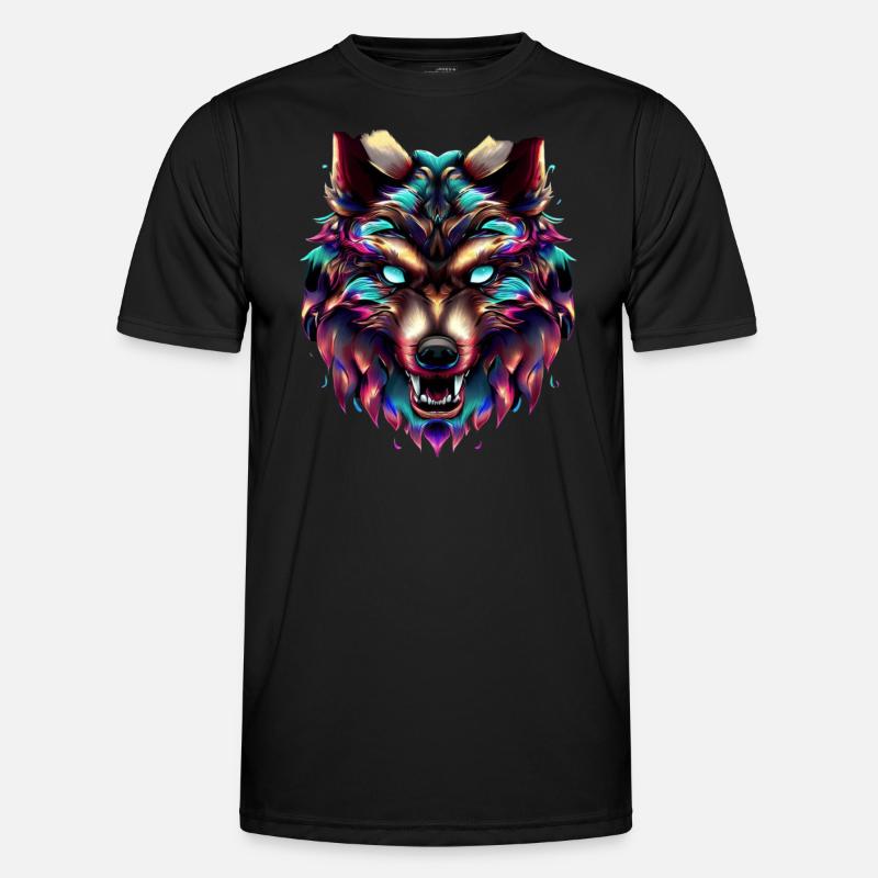 Wolfskopf Synthwave Wolf - Männer Funktions-T-Shirt - Schwarz