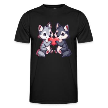 Wolf Paar Liebe Valentinstag - Männer Funktions-T-Shirt - Schwarz - Vorne - AI Model Male 178 dark (178cm)