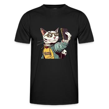 Comic Katze Selfie - Männer Funktions-T-Shirt - Schwarz - Vorne - AI Model Male 178 dark (178cm)