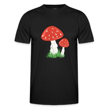 red mushrooms mushroom symbol nature biology grass plant - Men's Functional T-Shirt - black - Front - AI Model Male 178 dark (178cm)
