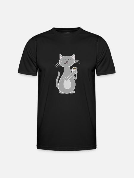 graue katze mit kaffee chillen - Funktionsshirt til herrer - sort
