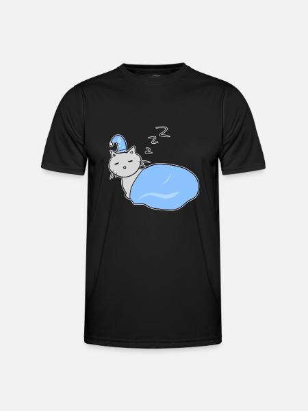 cat tired sleep night animal - Men's Functional T-Shirt - black