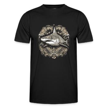 Cooler trippy Hai mit Boho/Ethno Mustern - Männer Funktions-T-Shirt - Schwarz - Vorne - AI Model Male 178 dark (178cm)