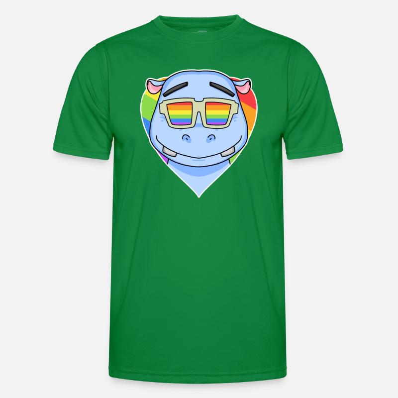 Regenbogen - Nilpferd mit Brille Männer Funktions-T-Shirt