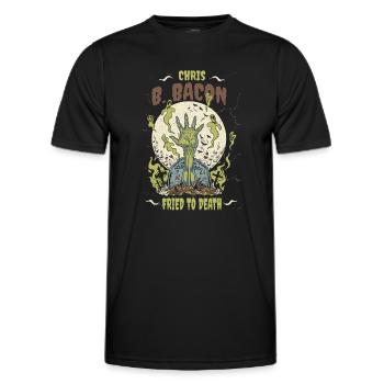 Halloween Humor Chris B. Bacon Fried To Death - Men's Functional T-Shirt - black - Front - AI Model Male 178 dark (178cm)