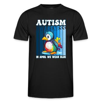 Pingouin de sensibilisation à l’autisme - T-shirt sport Homme - noir - Devant - AI Model Male 178 dark (178cm)