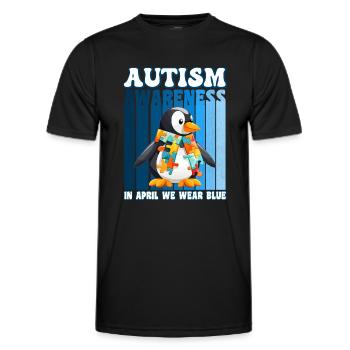 Pingouin de sensibilisation à l’autisme - T-shirt sport Homme - noir - Devant - AI Model Male 178 dark (178cm)