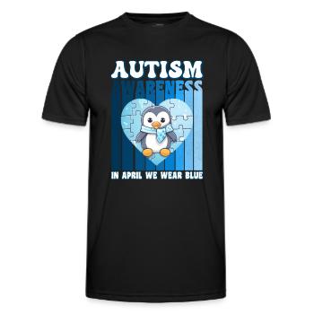 Pingouin de sensibilisation à l’autisme - T-shirt sport Homme - noir - Devant - AI Model Male 178 dark (178cm)