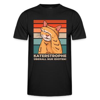 Katze Katastrophe überall Idioten Lustig - Männer Funktions-T-Shirt - Schwarz - Vorne - AI Model Male 178 dark (178cm)